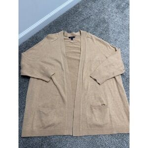 Lands' End 3x Tan French Pecan Heather Sweater Cardigan Open Front Pocket 24-26W